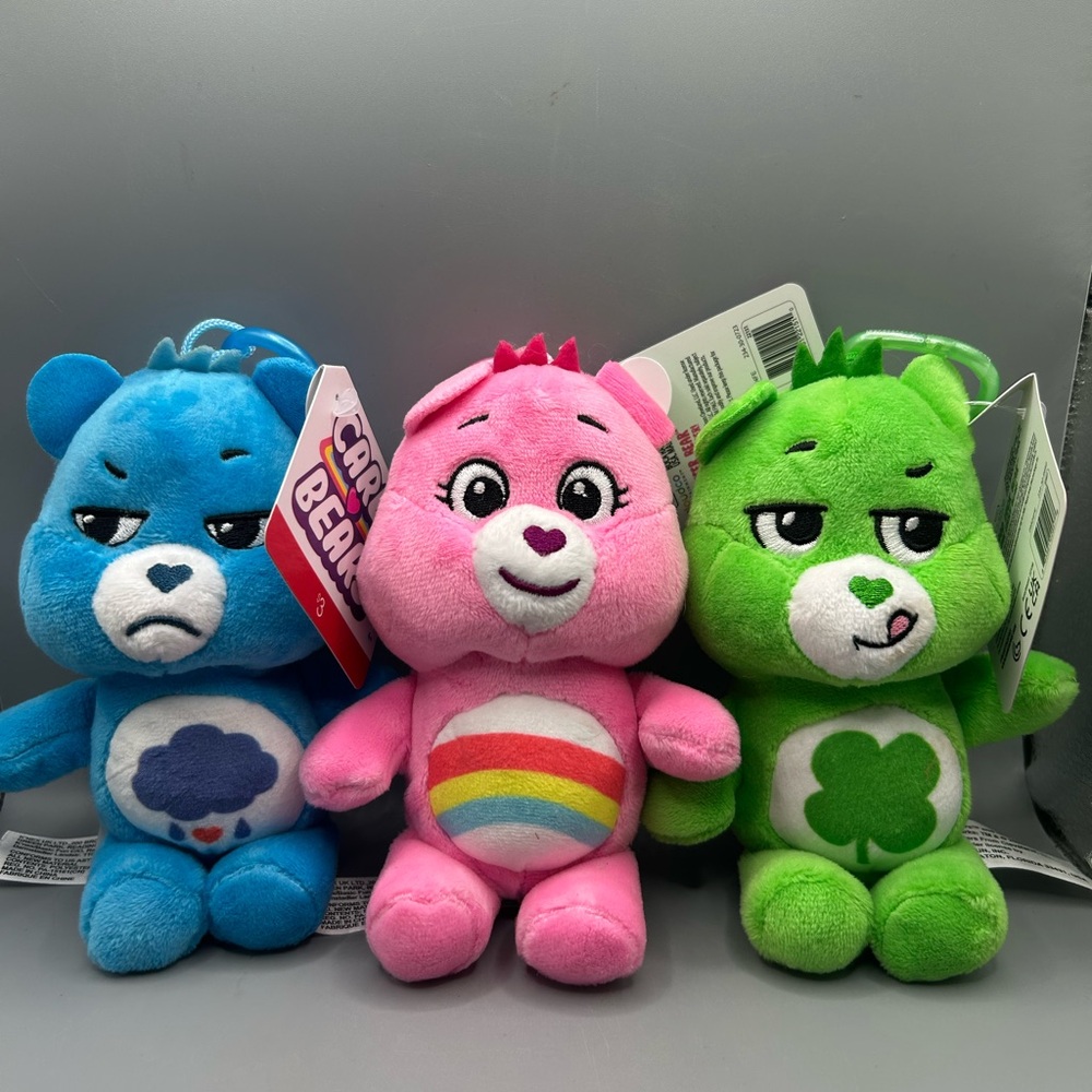 Care Bears Plush Keychain Bag Clip Set Cheer Bear Grumpy Bear Good Luck Bear NEW